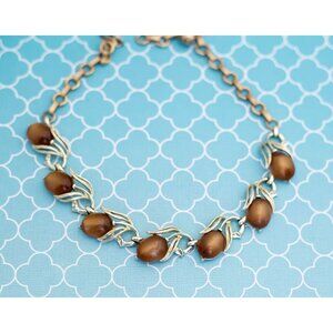 Vintage Brown Oval Flower Unique Choker Necklace 15 inch - R19
